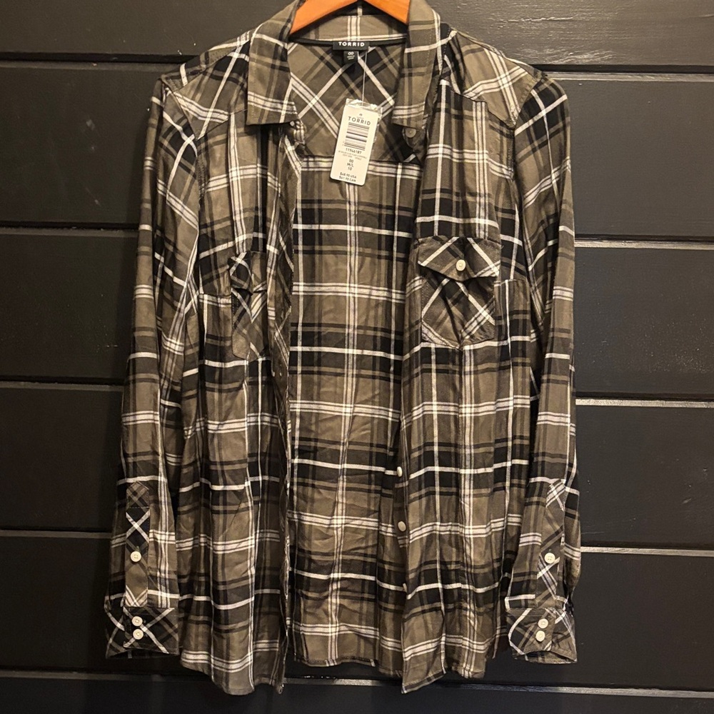 Torrid Men's Plaid Button Down Shirt - Black and Brown